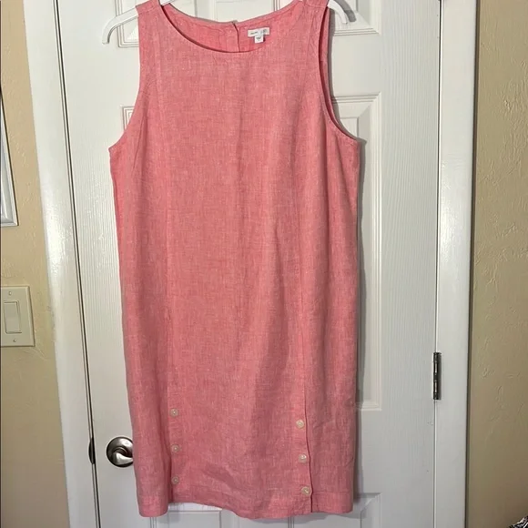 J. Jill | Dresses | Jjill Love Linen Sleeveless Shift Dress Side Pockets  Front Slits Buttons Coral L | Poshmark
